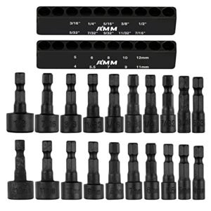 amm 20pcs power nut driver set for impact drill, 1/4” hex head drill bit set sae and metric, the best tool accessories