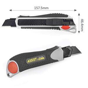 ASSIST Snap Off Heavy Duty 18mm Utility Knife Box Cutter ,25kgs Locking Froce , with 10pack SK2 High-Carbon Steel Black Premium Tempered Sharp Blades, Hand tool Gifts