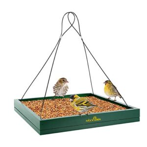 mixxidea bird feeder hanging tray, seed tray wooden platform hummingbird feeder hanging tray mesh seed platform for garden yard outside decoration attracting for wild birds (green-1pk)