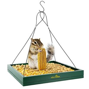 MIXXIDEA Bird Feeder Hanging Tray, Seed Tray Wooden Platform Hummingbird Feeder Hanging Tray Mesh Seed Platform for Garden Yard Outside Decoration Attracting for Wild Birds (Green-1pk)