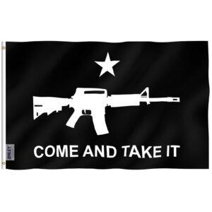 anley fly breeze 3x5 foot m-4 gonzales come and take it flag - vivid color and fade proof - canvas header and double stitched - m4 carbine flags polyester with brass grommets 3 x 5 ft (black)