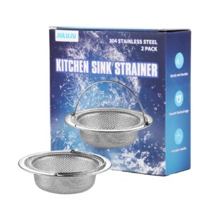 JULUJU 2 Pack Upgrade Kitchen Sink Strainer (Sink Drain Strainer) - 304 Stainless Steel Rust Free, Fordable Handle, 4.5 Inch Diameter