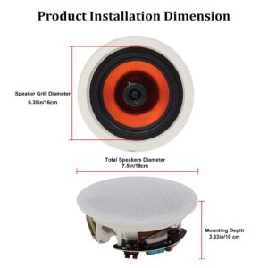 Herdio 6.5" 600 Watts Bluetooth Ceiling Speakers Wireless Home Recessed Speaker System Perfect for Indoor,Kitchen,Home Theater,Bedroom,Office,Covered Patio（4 Speakers）