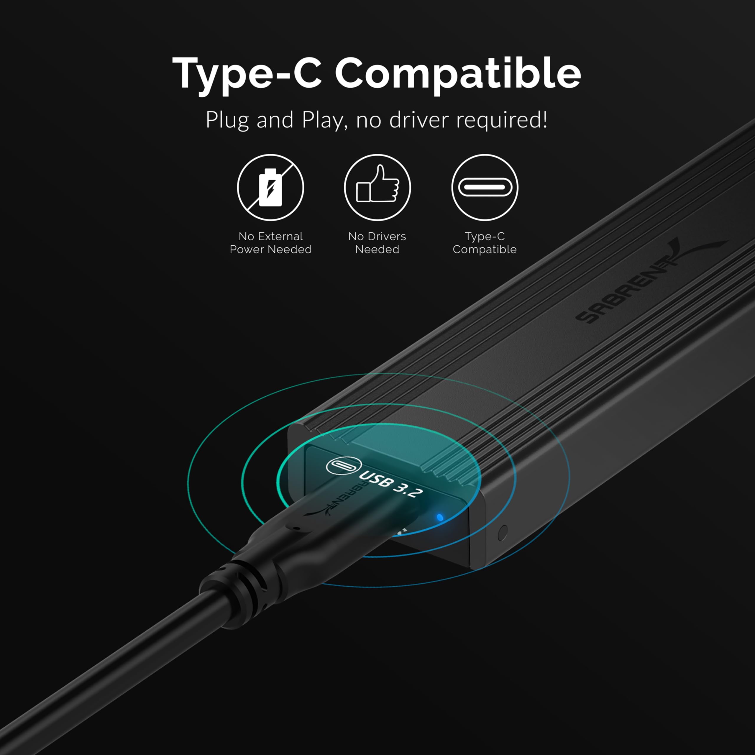 SABRENT USB 3.2 10Gbps Type C Tool Free Enclosure for M.2 PCIe NVMe and SATA SSDs (EC-SNVE)