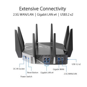 ASUS ROG Rapture Tri-band WiFi 6E Gaming Router with 6GHz, 2.5G Port, VPN Security, AiMesh Compatible