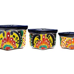 Enchanted Talavera Handmade Mexican Pottery Talavera Ceramic 3 Piece Set Succulent Pot Set Mini Flower Planter Cactus Pot Home Office Desk Décor Gift Small Shelf Desk Window Pottery (Multi-Color)