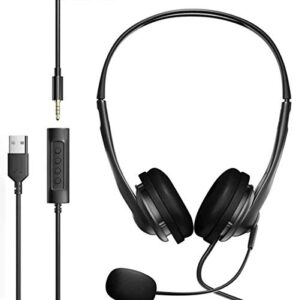 laptop and phone headset with microphone combo usb and audio jack for computer, pc, iphone, samsung, zoom, skype, video conference calls, lightweight headphones with mute button