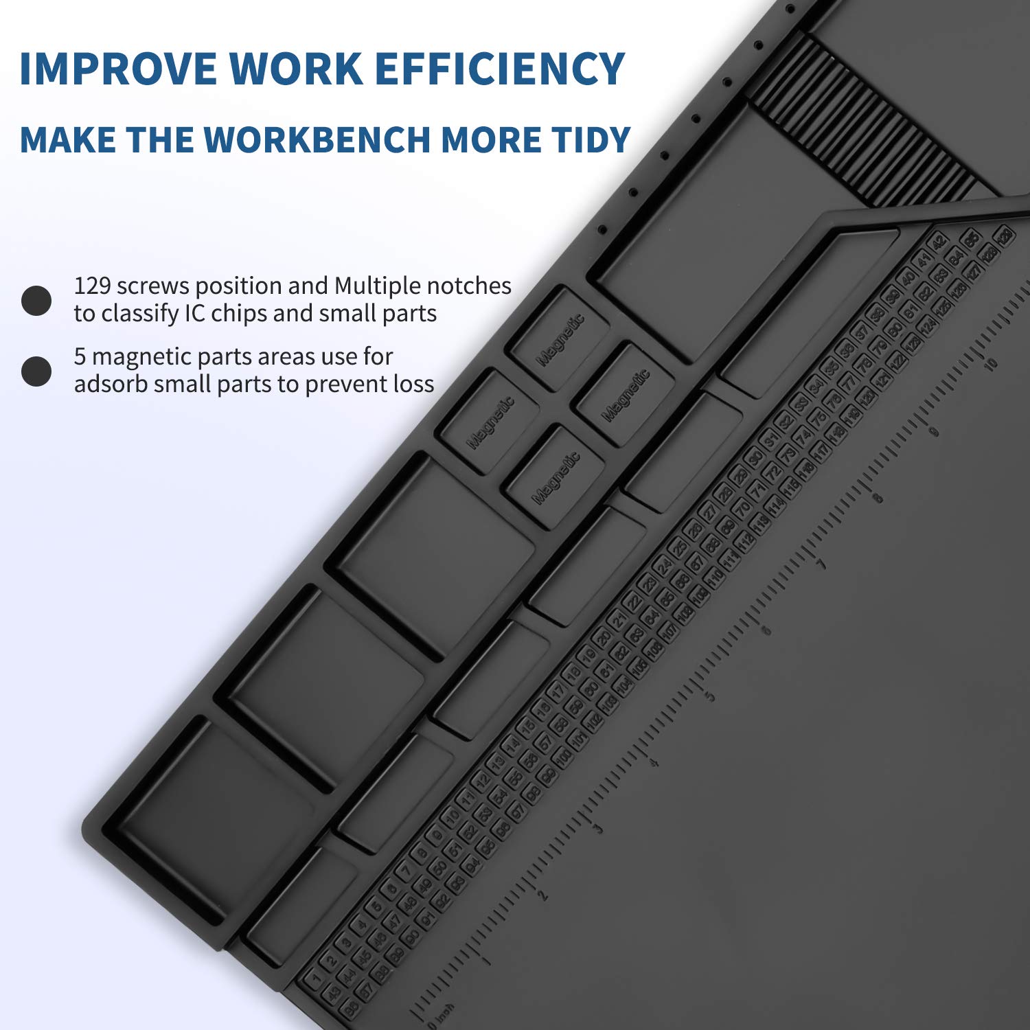 Htm-203 Black Magnetic Repair Work Mat Heat Resistant Large Silicone Soldering Mat Expand Work Area for Soldering, Electronics, Computer Repair Etc