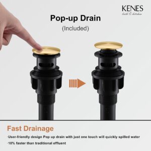 KENES Brushed Gold Waterfall Bathroom Faucet, Modern Single Hole Faucet, Gold Single Handle Bathroom Sink Faucet, with Pop Up Drain & Water Supply Hoses LJ-9035-4