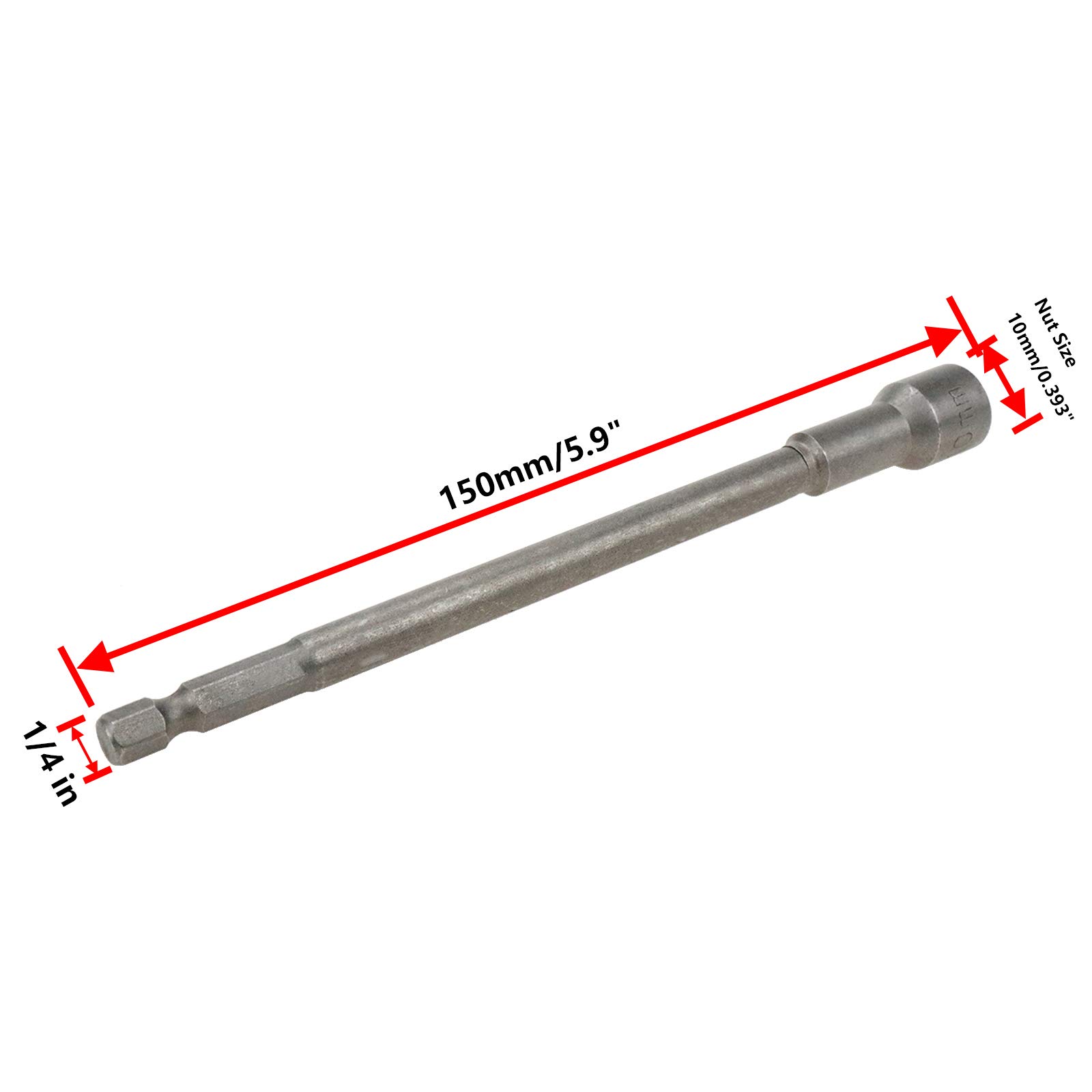 Rannb Magnetic Power Nut Driver Bit 1/4" Hex Shank 10mm Extension Long Hex Metric Drill Bit - 2pcs