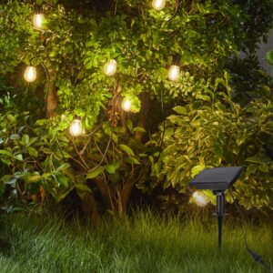 Solar String Lights Outdoor Waterproof LED Shatterproof 48FT Heavy Duty with 17 Plastic Hanging S14 Edison Bulbs Balcony Fence Patio Light