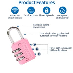 RESET-071 3 Digit Small Combination Lock Tiny Padlock for Mini Locker Box Luggage Suitcase Backpack Pink