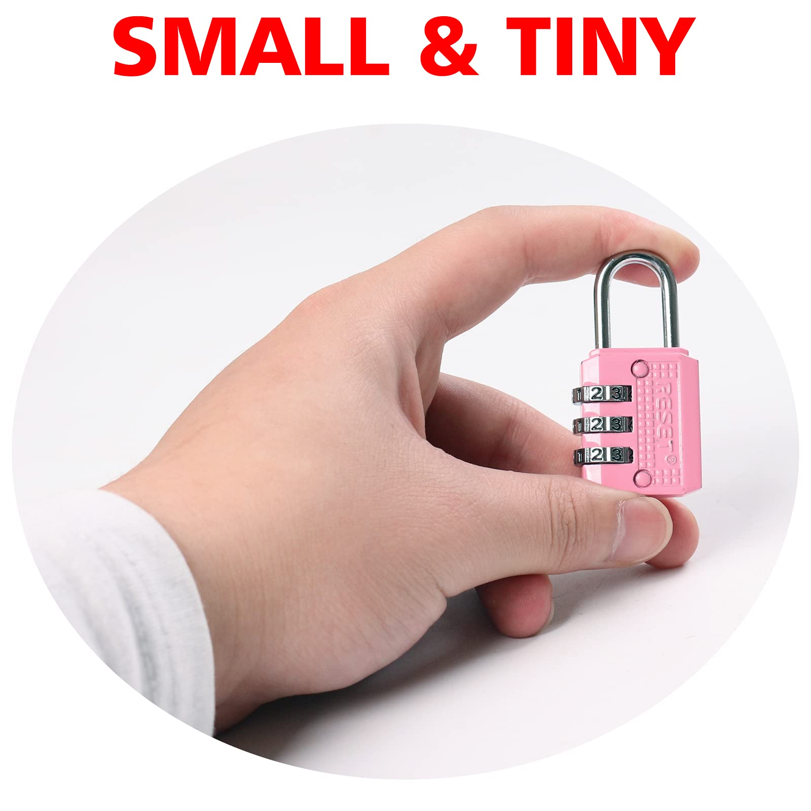 RESET-071 3 Digit Small Combination Lock Tiny Padlock for Mini Locker Box Luggage Suitcase Backpack Pink