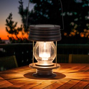 hanging solar garden lights outdoor - 8.3” solar powered waterproof retro christmas lanterns, bright landscape lamp, 30 lumen, 2 pack, great decor for patio, yard, garden and table (warm white)