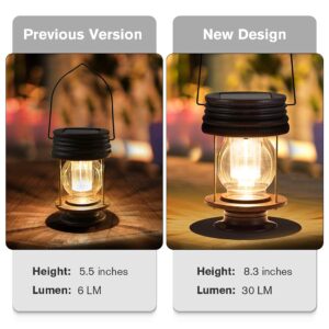 Hanging Solar Garden Lights Outdoor - 8.3” Solar Powered Waterproof Retro Christmas Lanterns, Bright Landscape Lamp, 30 Lumen, 2 Pack, Great Decor for Patio, Yard, Garden and Table (Warm White)