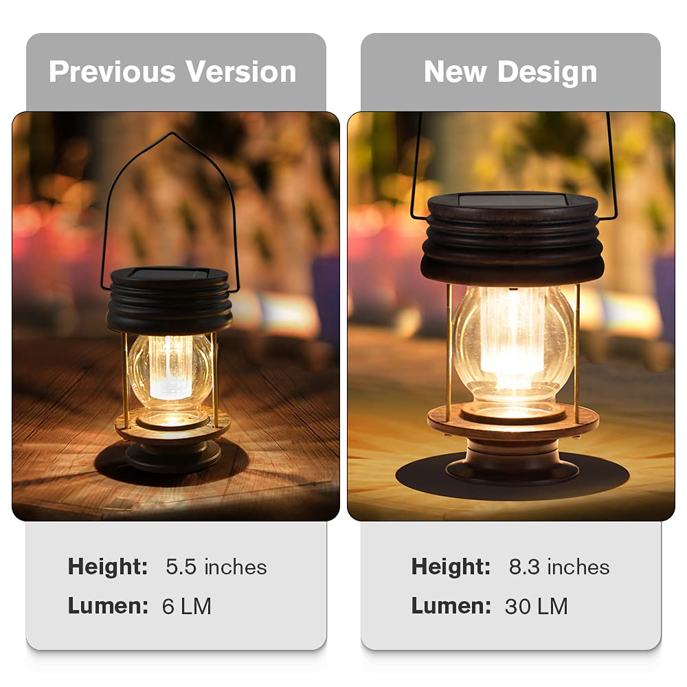 Hanging Solar Garden Lights Outdoor - 8.3” Solar Powered Waterproof Retro Christmas Lanterns, Bright Landscape Lamp, 30 Lumen, 2 Pack, Great Decor for Patio, Yard, Garden and Table (Warm White)