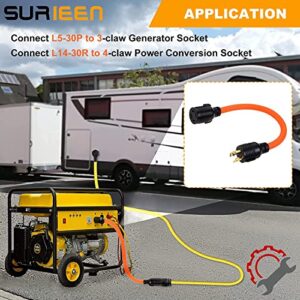 SURIEEN NEMA L5-30P to L14-30R Generator Transfer Switch Adapter Cord, 30 Amp 3 Prong to 4 Prong Generator Plug Adapter Twist Lock to House Inlet Box with Power Indicator, STW 10 Gauge 1.5FT