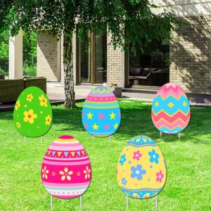 5 pcs Glow Easter Yard Signs Outdoor Lawn Decorations with Stakes, Large Easter Egg Yard Signs Decor, LED String Light Decorative