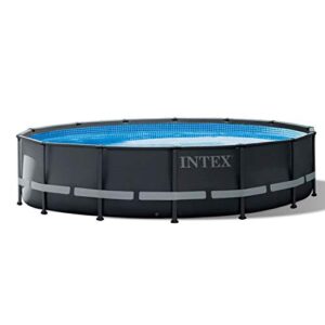 intex ultra xtr frame 14' x 42" round above ground outdoor swimming pool set with sand filter pump, ground cloth, ladder, and pool cover