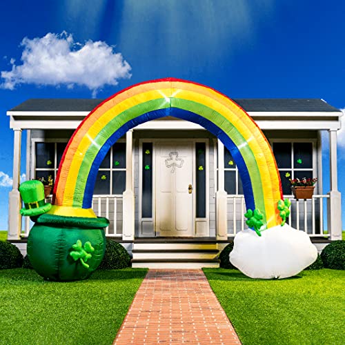 Joiedomi 14ft Long 10 FT Tall St Patrick Inflatable Rainbow Arch with LED Light Build-in Cauldron Pot of Gold Inflatable Yard Garden Decorations, Indoor and Outdoor Theme Party Decor, Lawn Decor