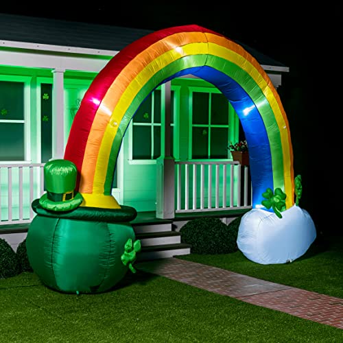 Joiedomi 14ft Long 10 FT Tall St Patrick Inflatable Rainbow Arch with LED Light Build-in Cauldron Pot of Gold Inflatable Yard Garden Decorations, Indoor and Outdoor Theme Party Decor, Lawn Decor