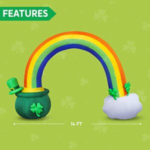 Joiedomi 14ft Long 10 FT Tall St Patrick Inflatable Rainbow Arch with LED Light Build-in Cauldron Pot of Gold Inflatable Yard Garden Decorations, Indoor and Outdoor Theme Party Decor, Lawn Decor