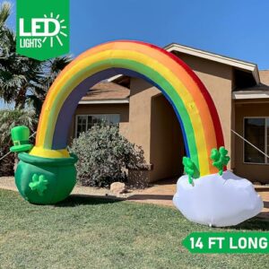 Joiedomi 14ft Long 10 FT Tall St Patrick Inflatable Rainbow Arch with LED Light Build-in Cauldron Pot of Gold Inflatable Yard Garden Decorations, Indoor and Outdoor Theme Party Decor, Lawn Decor