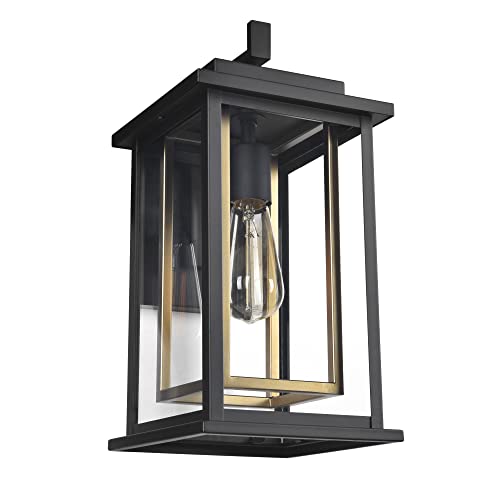 Design House 588707-BGD Hayward Modern Classic 1-Light Indoor/Outdoor Dimmable Wall Light with Open Bottom Black and Gold Frame, Black and GOL