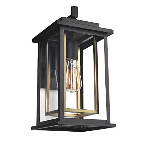 Design House 588707-BGD Hayward Modern Classic 1-Light Indoor/Outdoor Dimmable Wall Light with Open Bottom Black and Gold Frame, Black and GOL