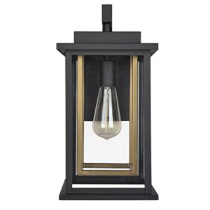 Design House 588707-BGD Hayward Modern Classic 1-Light Indoor/Outdoor Dimmable Wall Light with Open Bottom Black and Gold Frame, Black and GOL