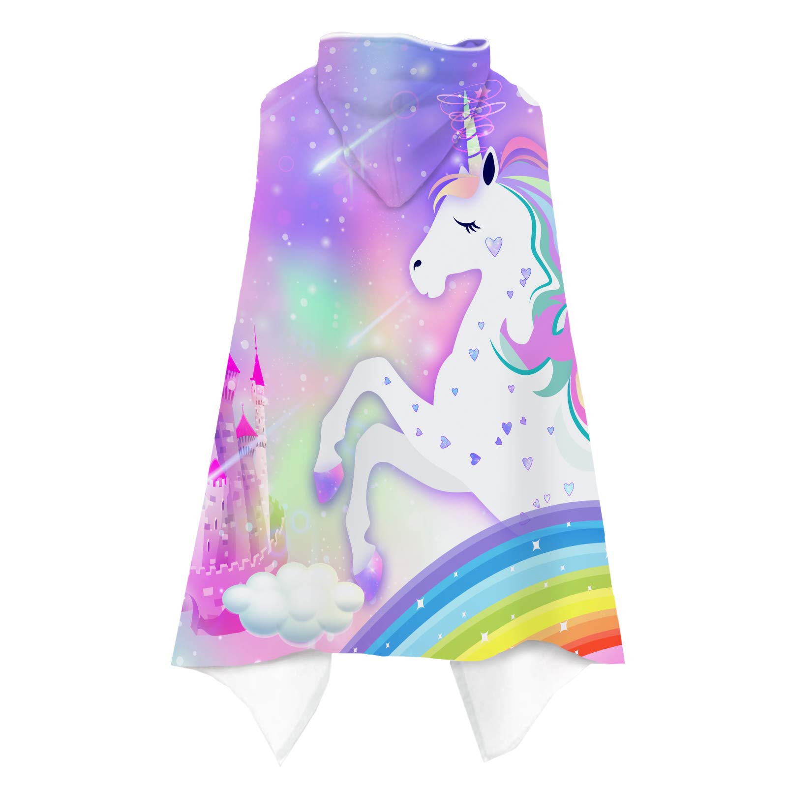 Bonsai Tree Unicorn Hooded Beach Towel for Kids, Cute Rainbow Bath Towel with Hood for Girls, Pink Magic Castle Microfiber Super Absorbent Soft Poncho Bathrobe for Swin Pool 30”x50”