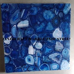 Blue Agate Stone Square 18" x 18" Inch Side & Corner Table Top, Blue Agate Stone Square Coffee & Centre Table Top, Blue Agate Stone Square Dining Table Top, Piece Of Conversation, Family Heir Loom