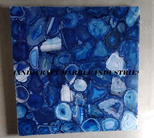 Blue Agate Stone Square 18" x 18" Inch Side & Corner Table Top, Blue Agate Stone Square Coffee & Centre Table Top, Blue Agate Stone Square Dining Table Top, Piece Of Conversation, Family Heir Loom