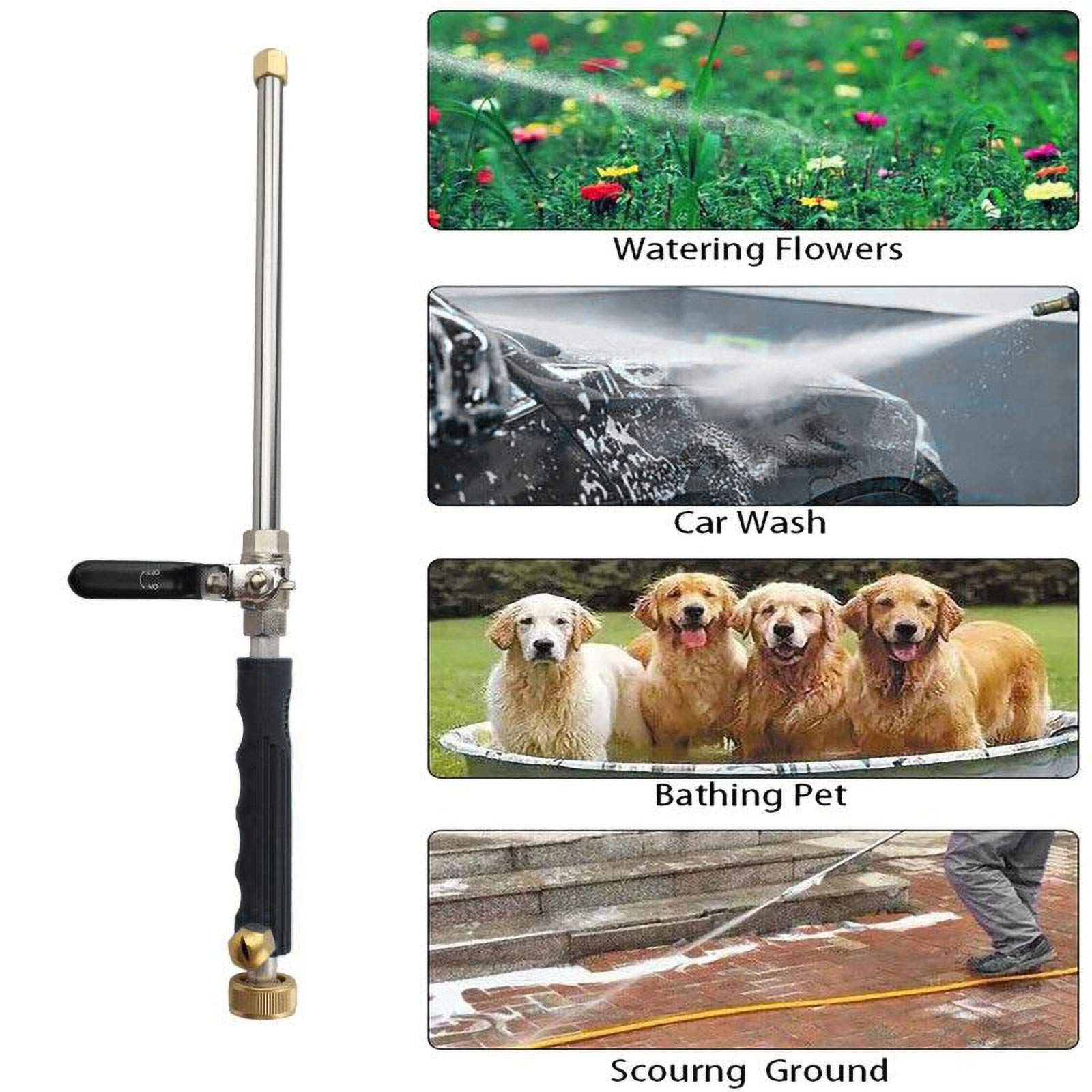 High Pressure Power Washer wand, Hydro Jet Water Hose Nozzle,Watering Sprayer Cleaning Tool, Wand Lance for Gutter Patio Car Pet Window Glass Black