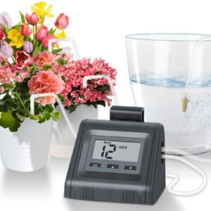 automatic watering system for potted plants, micro diy self drip irrigation kit with programmable water pump timer, large angled display, easy to read, ideal for indoor greenhouse plants and flowers