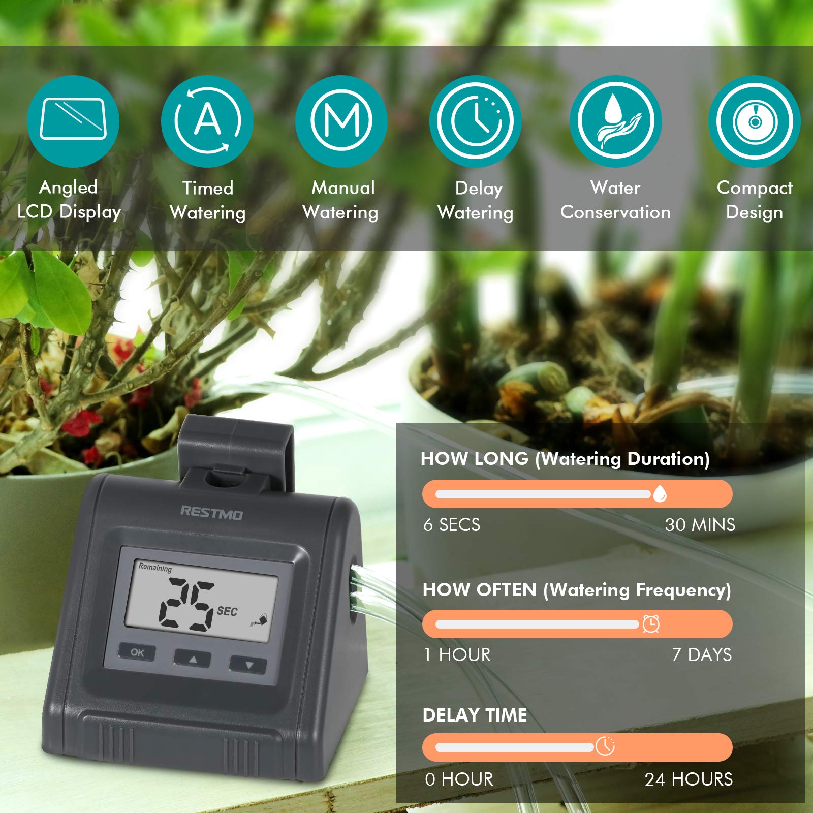 Automatic Watering System for Potted Plants, Micro DIY Self Drip Irrigation Kit with Programmable Water Pump Timer, Large Angled Display, Easy to Read, Ideal for Indoor Greenhouse Plants and Flowers