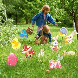 9 Pieces easter yard signs garden decorations outdoor, happy easter yard sign with Stakes, large ornaments for outside Corrugated Plastic Bunny Egg Chick