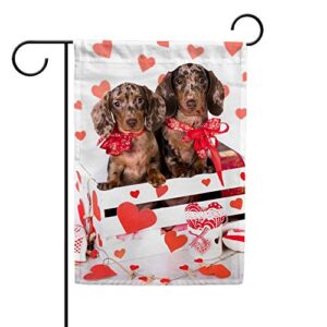 generic garden flag double sided durable yard flag,valentine's day dachshund dog fade resistant seasonal flags,suitable for outdoor home lawn patio porch decorative,12x18 inch
