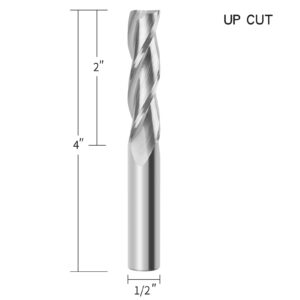 EANOSIC Upcut Spiral Router Bit 3-Flute with 1/2” Shank, Extra Long (4 inch), 1/2” Cutting Diameter, 2” Cutting Length, Carbide CNC Router Bits End Mill for Wood Mortises Carving Engraving