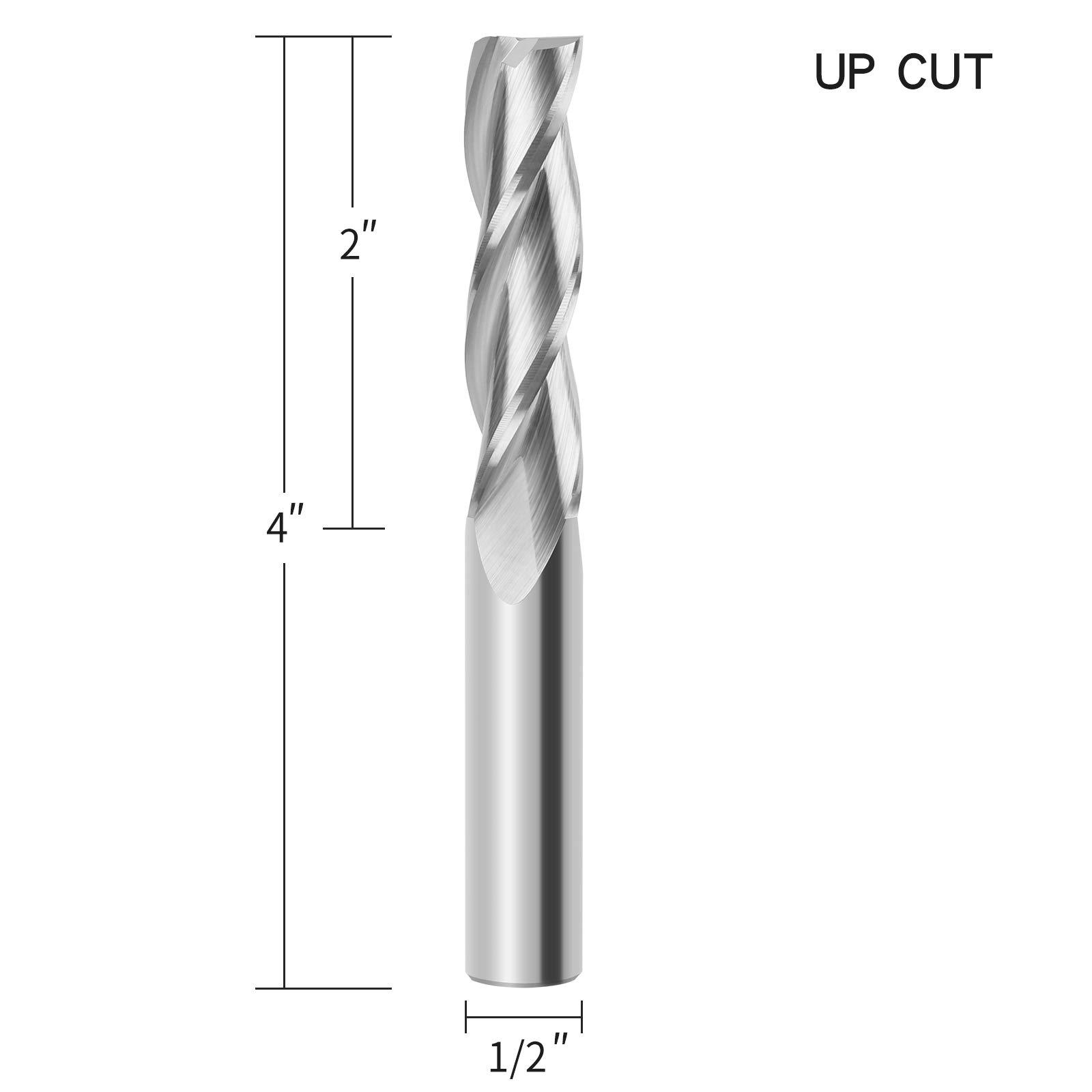 EANOSIC Upcut Spiral Router Bit 3-Flute with 1/2” Shank, Extra Long (4 inch), 1/2” Cutting Diameter, 2” Cutting Length, Carbide CNC Router Bits End Mill for Wood Mortises Carving Engraving