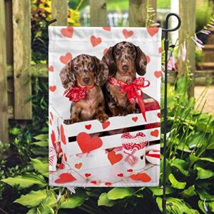 Generic Garden Flag Double Sided Durable Yard Flag,Valentine's Day Dachshund Dog Fade Resistant Seasonal Flags,Suitable for Outdoor Home Lawn Patio Porch Decorative,12x18 Inch