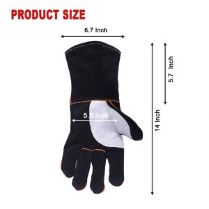 TOPDC Welding Gloves 14 Inches Fire/Heat Resistant Leather For Mig,Tig,Stick,Forge,BBQ,Grill, Fireplace,Wood Stove, Furnace,Pot,Oven