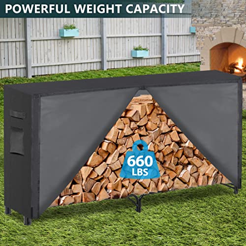 lafuria 8ft Firewood Log Rack with Cover Combo Set Outdoor Heavy Duty Storage Log Holder Wood Stacker Black