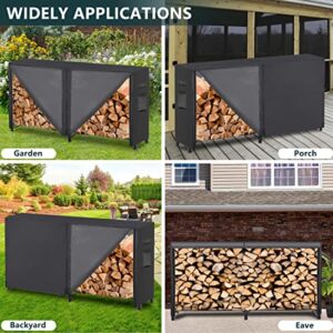 lafuria 8ft Firewood Log Rack with Cover Combo Set Outdoor Heavy Duty Storage Log Holder Wood Stacker Black