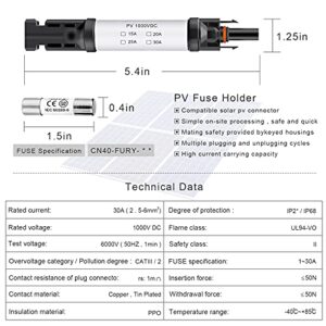 Pvfarosh 20A Solar Fuse Holder Connector IP68 Waterproof 1000V in-line Fuse Holder 20A Male and Female Connector Waterproof in-Line Fuse Holder (Contains 4 fuses + 2 Solar Fuse Holders)… (20A)