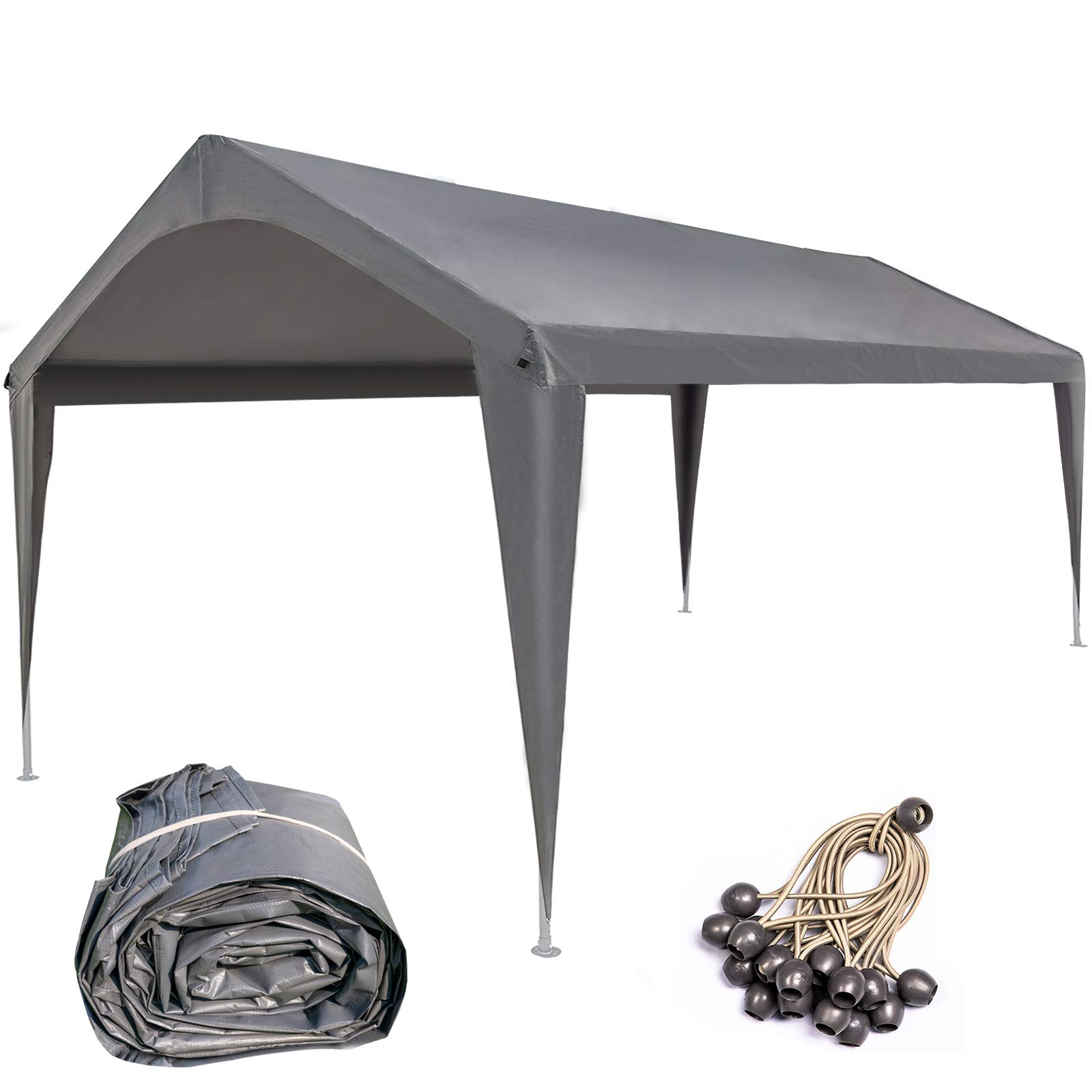 Sunnyglade 10x20 Feet Carport Replacement Top Canopy Cover with Fabric Pole Skirts and Accessories for Car Garage Shelter Tent, Dark Grey(Only Top Cover)