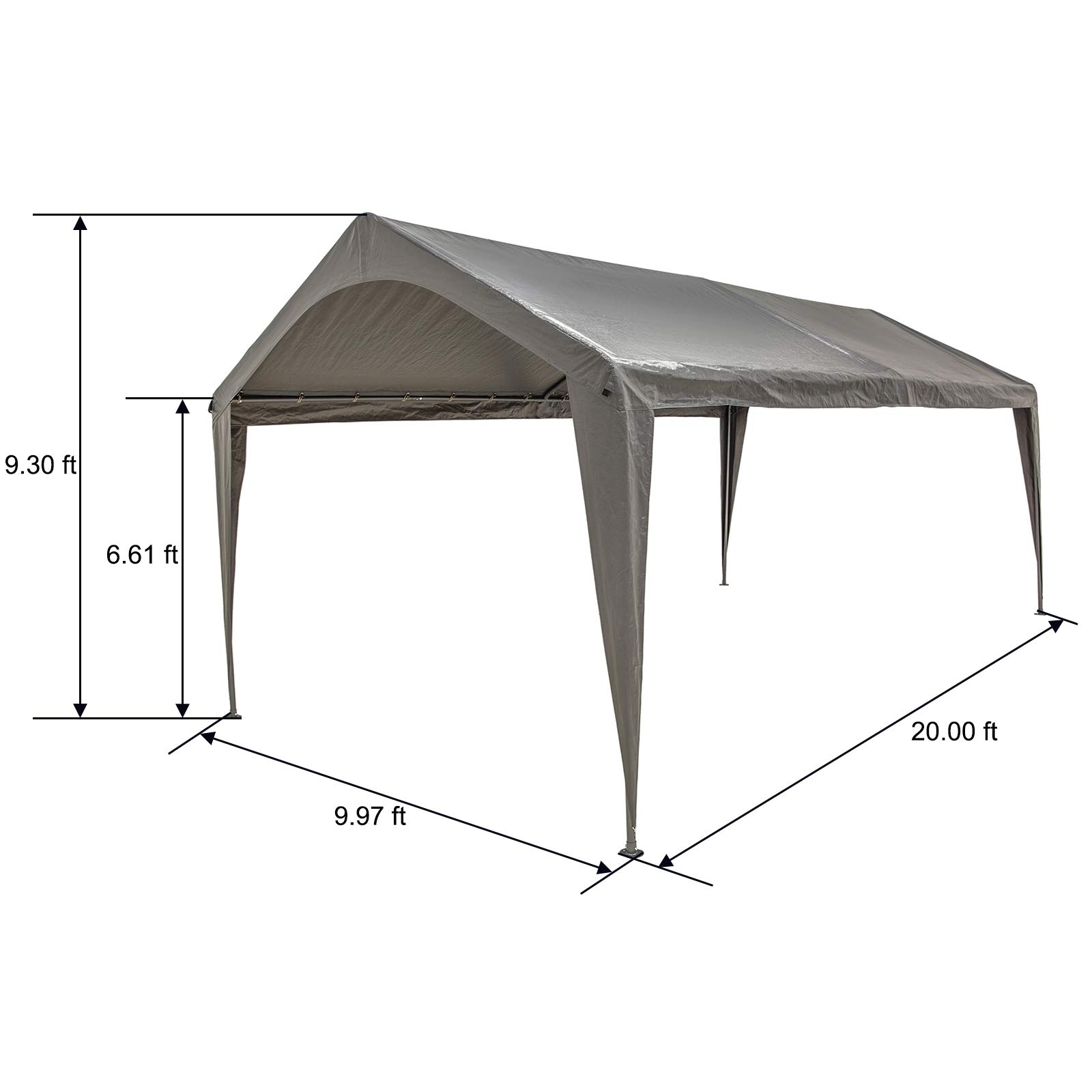 Sunnyglade 10x20 Feet Carport Replacement Top Canopy Cover with Fabric Pole Skirts and Accessories for Car Garage Shelter Tent, Dark Grey(Only Top Cover)