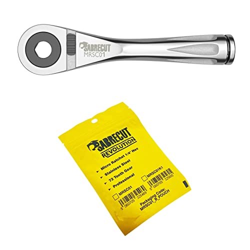 1 x SabreCut MRSC01 Mini Micro Ratchet 1/4" Hex Stainless Steel Professional 72 Tooth Gear Hand Ratchet Wrench