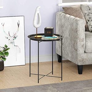JERAOL Round Side Table Set of 2 with Storage, Metal End Table for Living Room Bedroom and Outdoor,Easy to Clean Strong and Durable Iron Sofa Table for Small Space, Easy Assembly