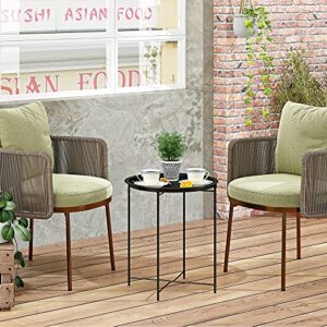 JERAOL Round Side Table Set of 2 with Storage, Metal End Table for Living Room Bedroom and Outdoor,Easy to Clean Strong and Durable Iron Sofa Table for Small Space, Easy Assembly